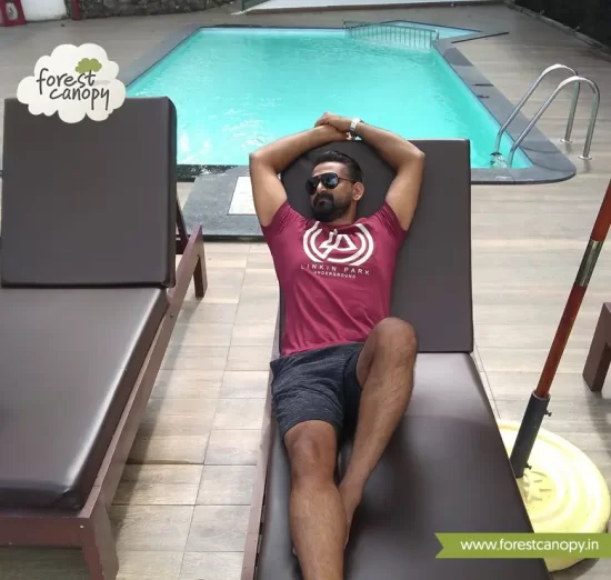 Swimming pool at forest canopy resort kerala