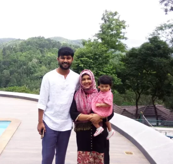 Happy guest at forest canopy resort in  kerala